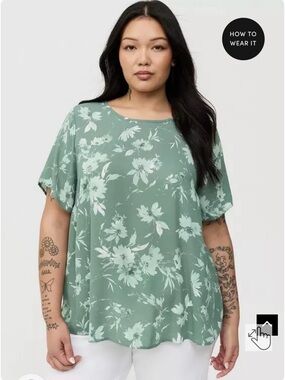 torrid Sage Green Floral Short Sleeve Blouse